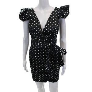 Flavio Castellani Womens Polka Dot V Neck Dress Black White Size EUR 38